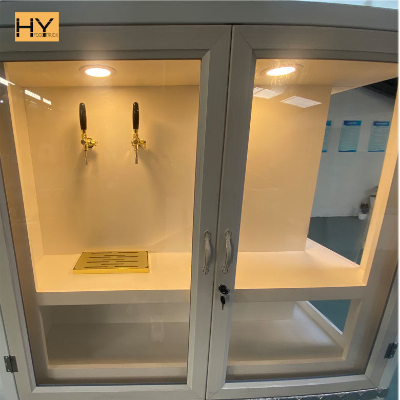 Wedding Bar mobile tricycle interior with 4–6 beer and wine taps ready for serving.