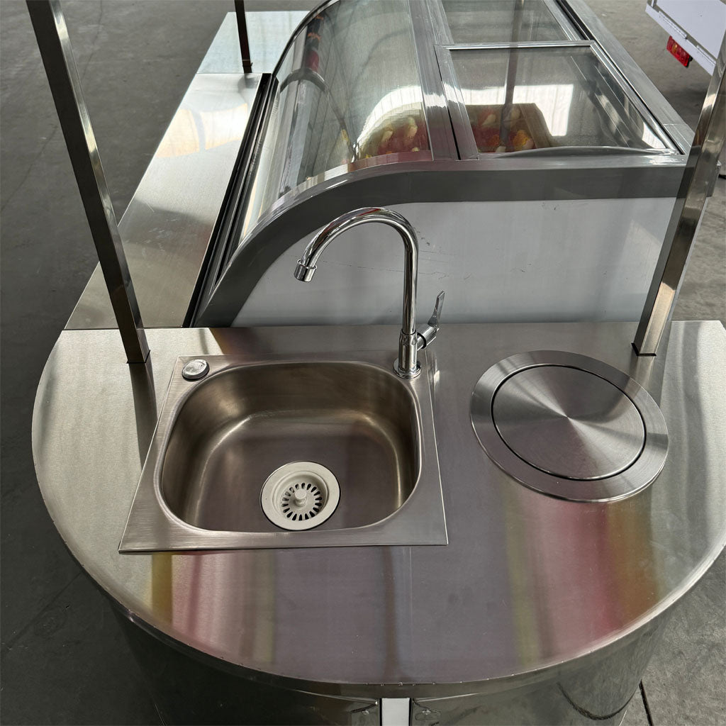 Ice Cream Push Cart top view showing stainless steel sink and preparation area for dessert service.