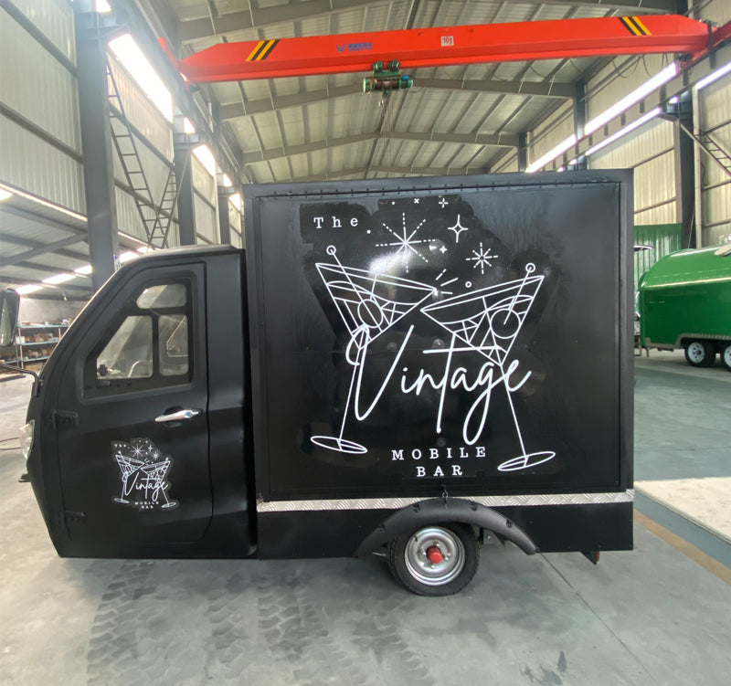 Wedding Bartender mobile bar featuring a stylish design and fun graphic elements, perfect for upscale events.