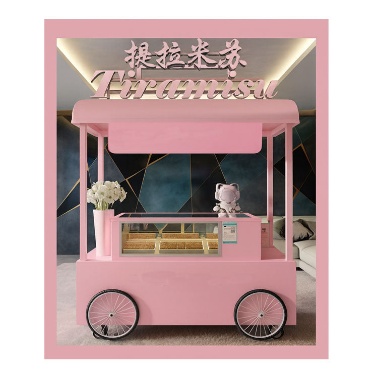 Custom Ice Cream Push Cart for Sale featuring a stylish pink design with a canopy and ice cream display.